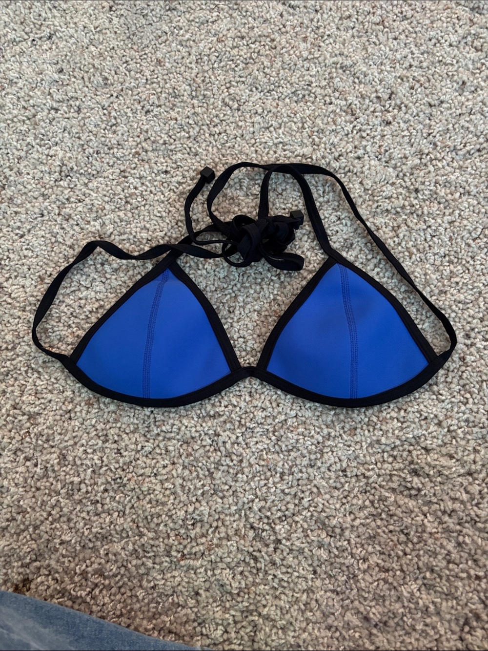 Blue Triangle Bikini Top with Black Trim